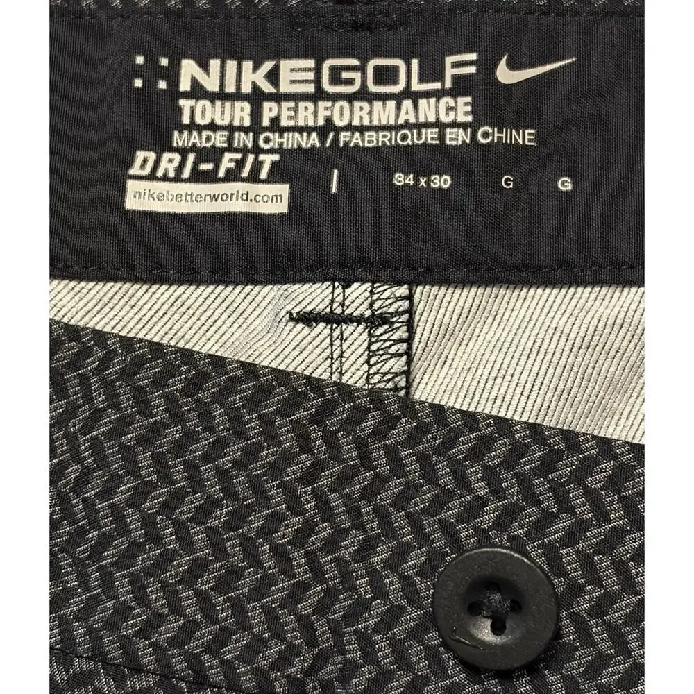 Nike Golf Mens Pants 34 x 30 Black Gray Chevron Geometric Tour Performance